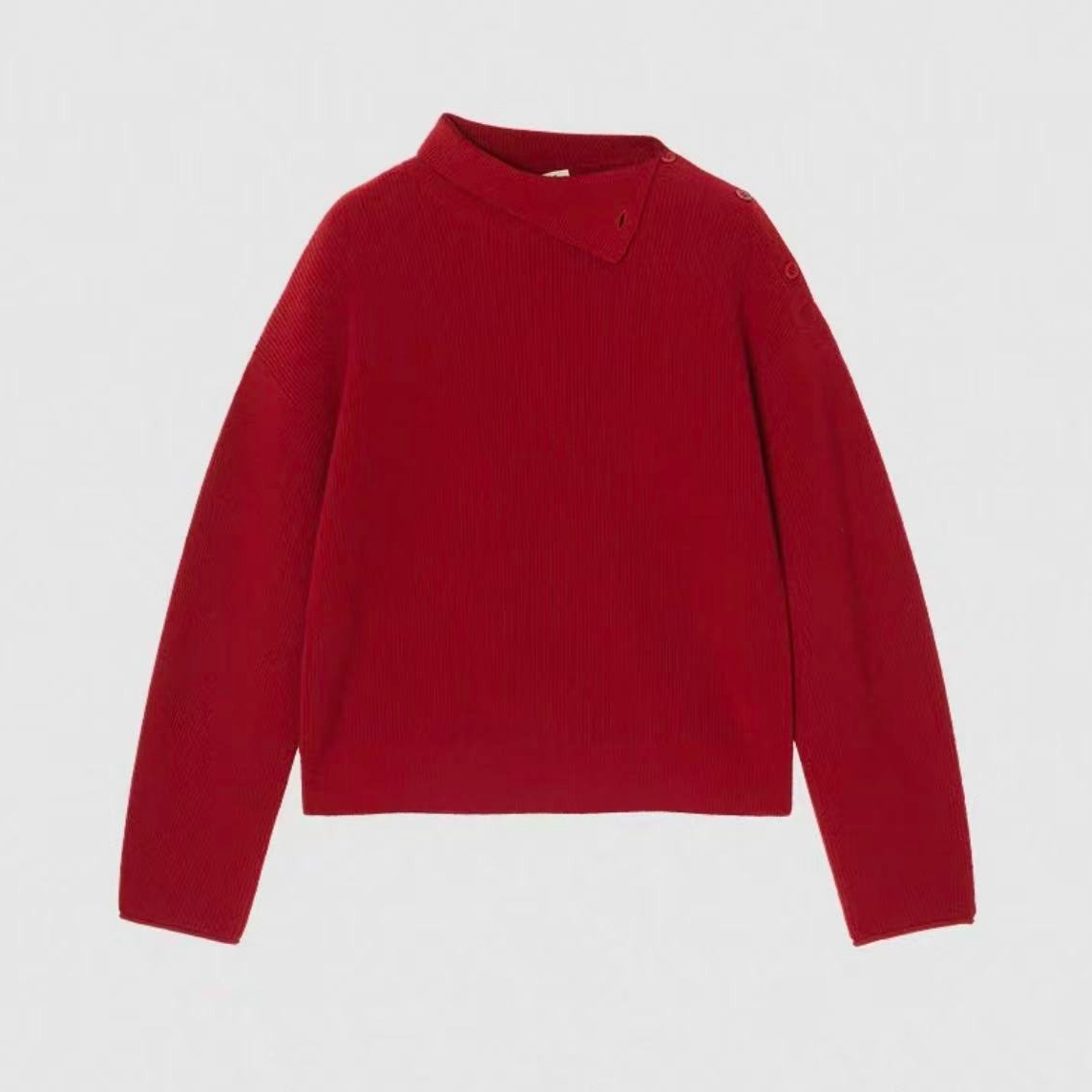 【大叔心选】2025冬季新款套头针织衫红色毛衣