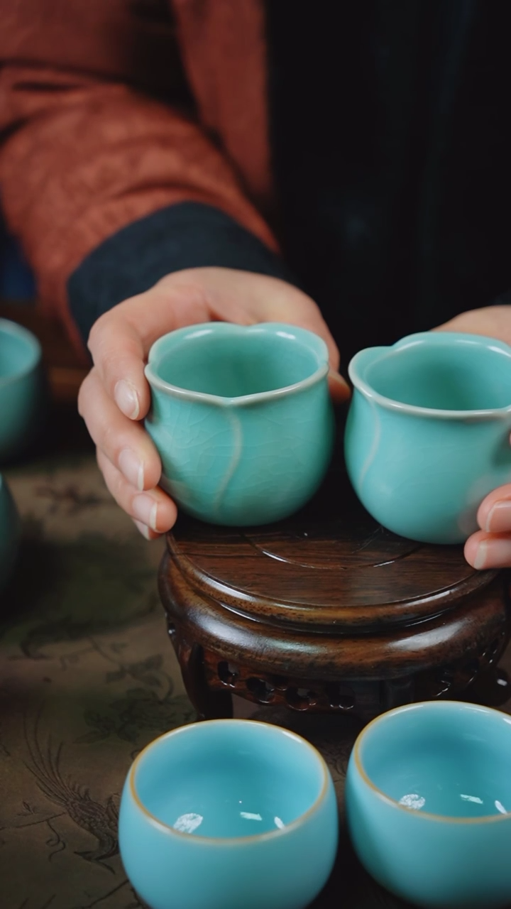 【闪购商品】杯54汝瓷纯手工玉兰对杯