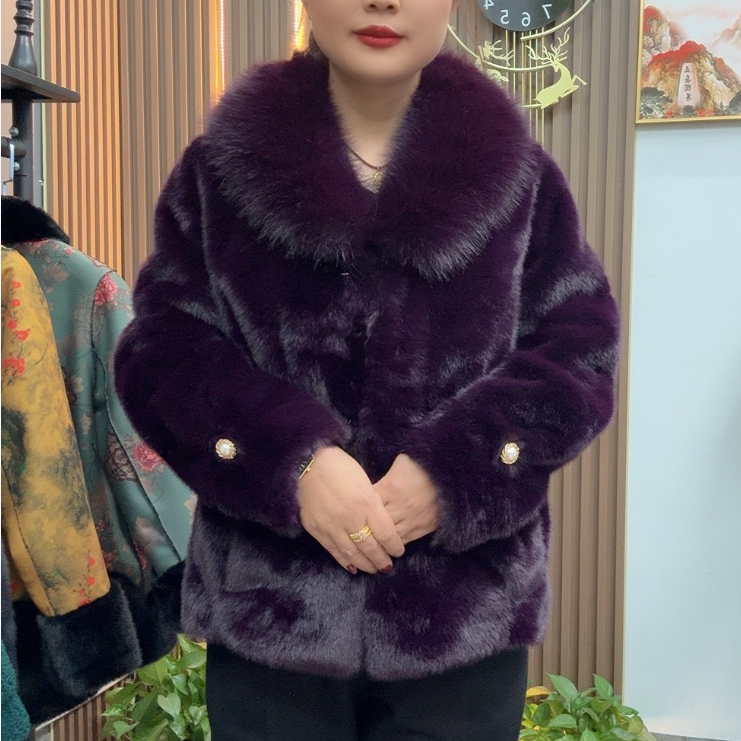 中老年女装法式百搭皮大衣轻奢妈妈装修身厚款短款