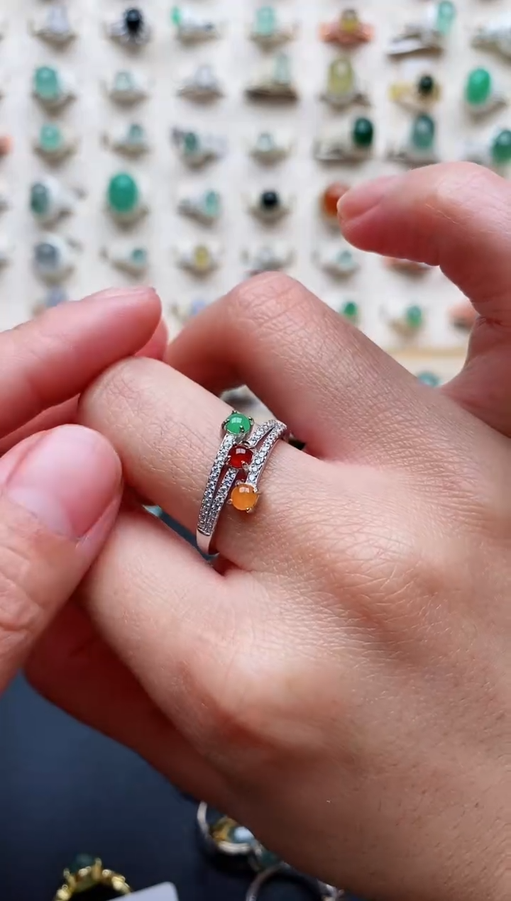 【闪购商品】翡翠戒指银S925镶嵌天然翡翠111  6+