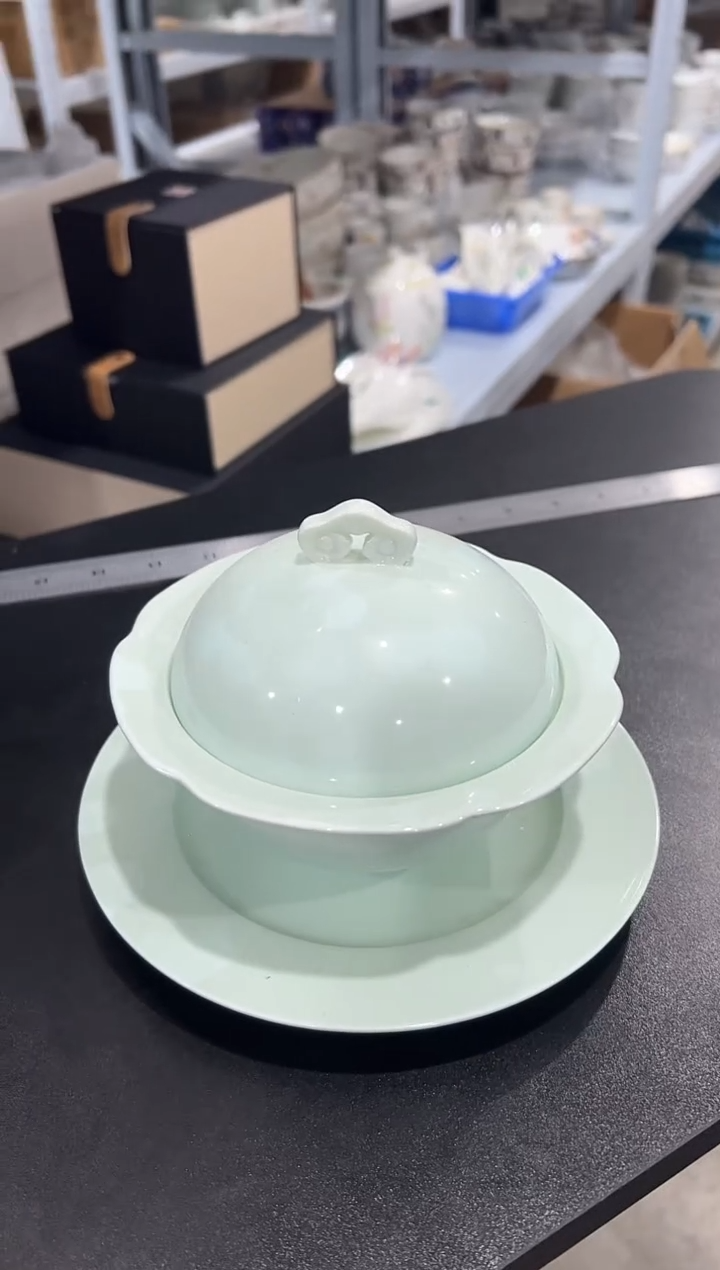 杯子骨瓷（简装）天青釉 炖盅一套