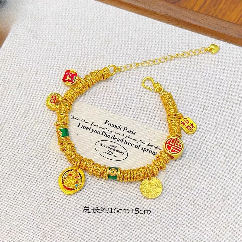 足银手链 韦雪同款足银999手链珐琅彩平安福气满盘缠黄财神小胖福