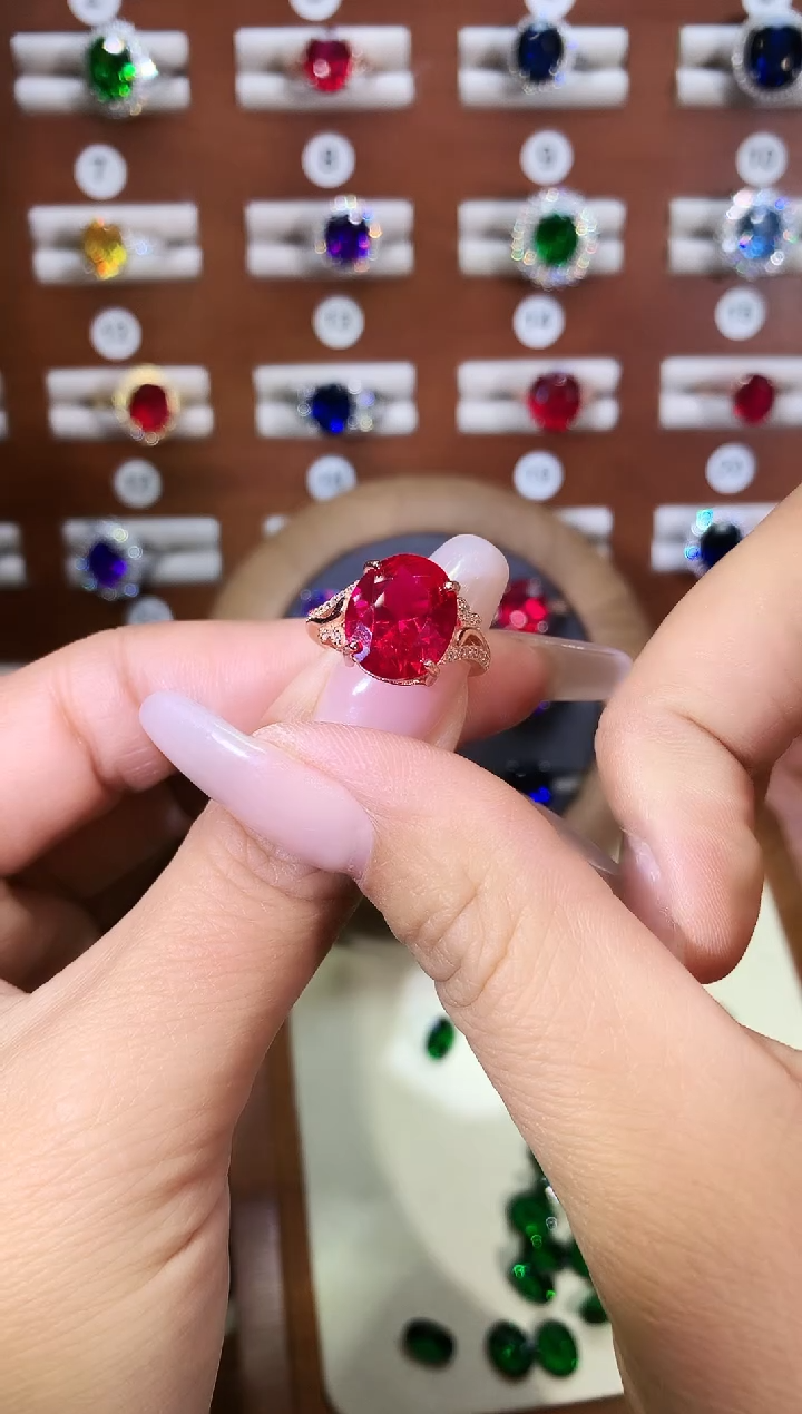 无925银鸽血红色戒指