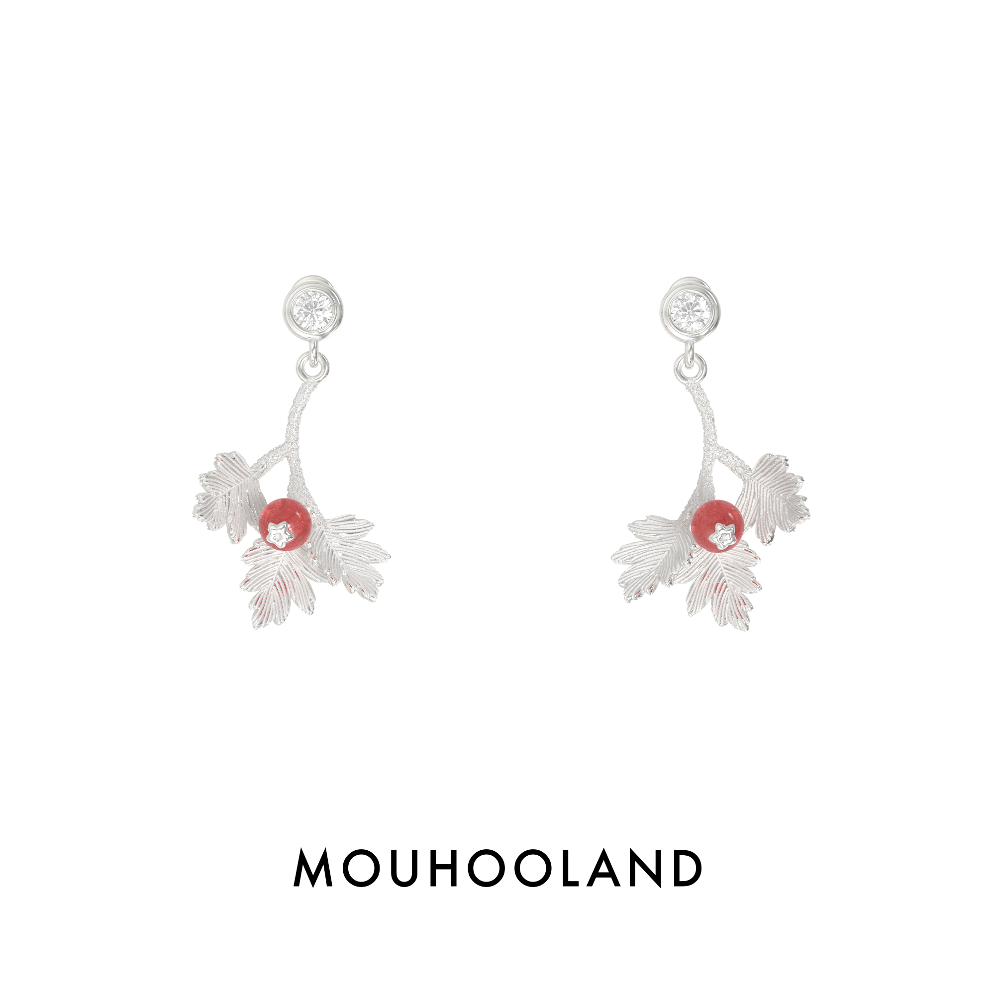 Mouhooland/暮后之地 925银耳饰 山楂枝耳钉手工雕刻拉丝新年耳饰