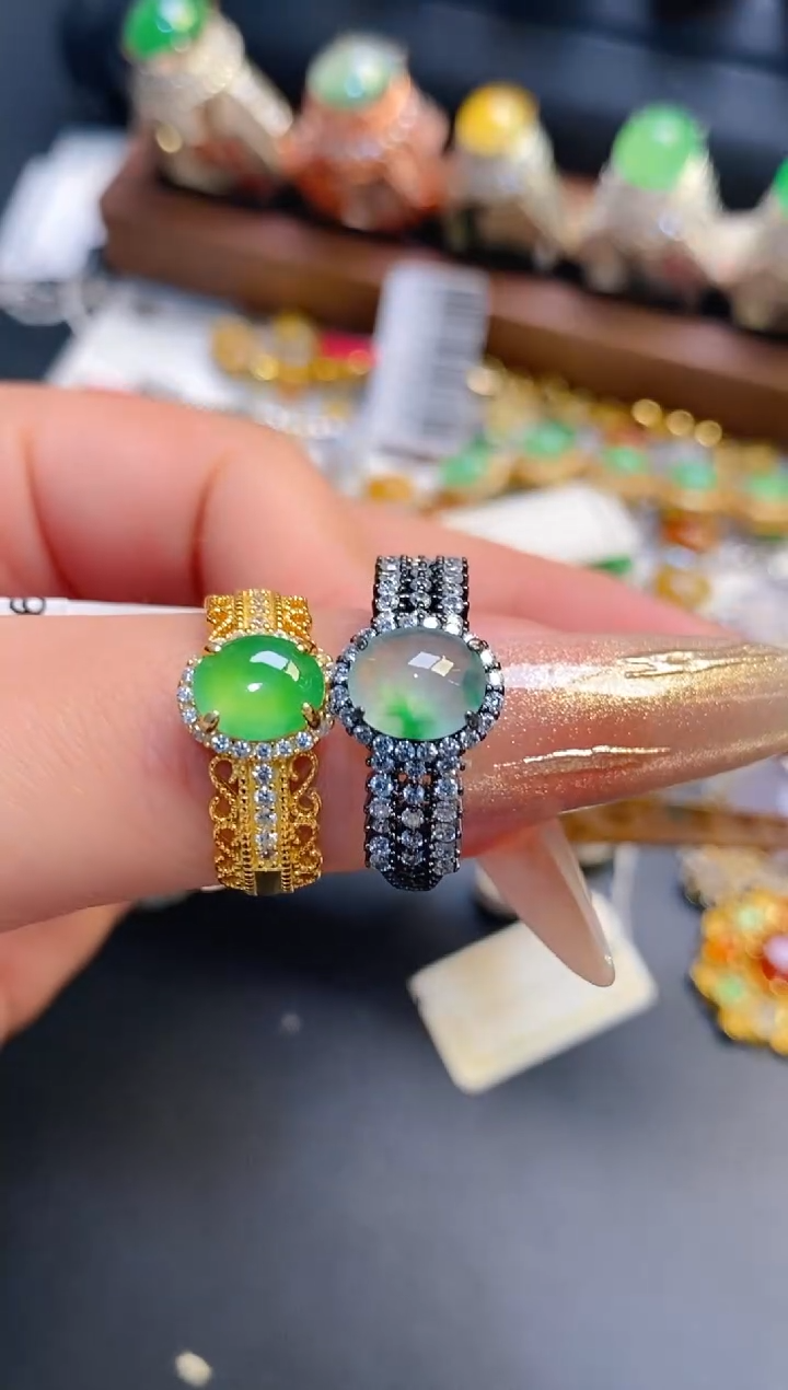 银S925镶嵌戒指翡翠天然