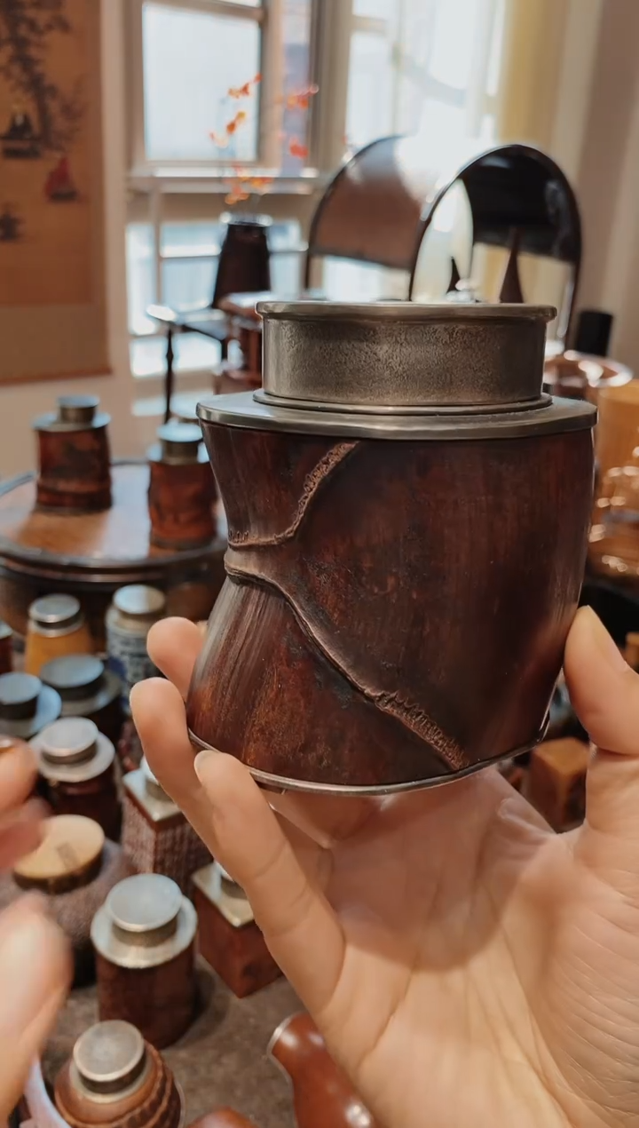 里*龟甲竹包锡茶叶罐