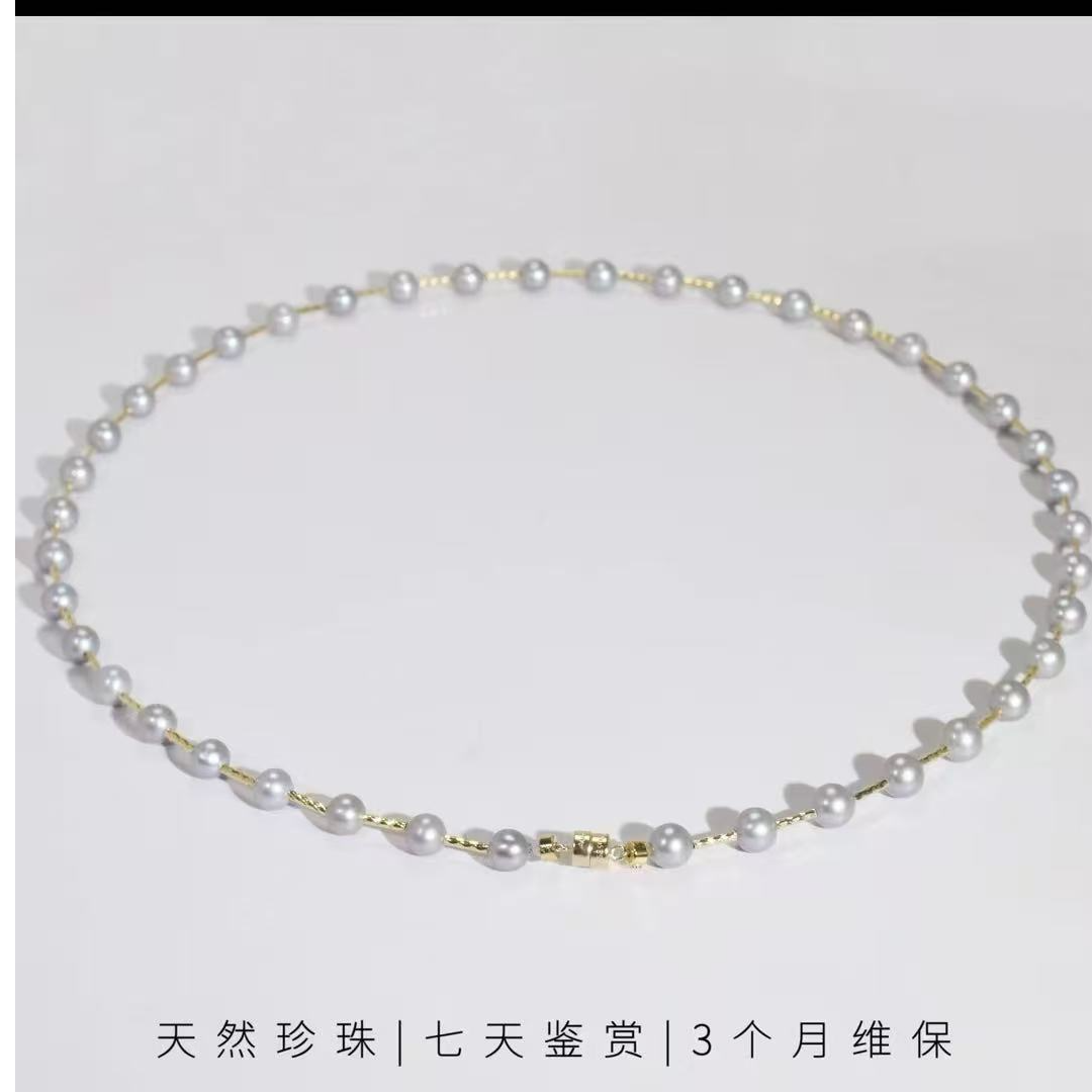 《近5年爆款》18K金稀有色铂金灰满天星珍珠项链5-6mm DF038易佩戴