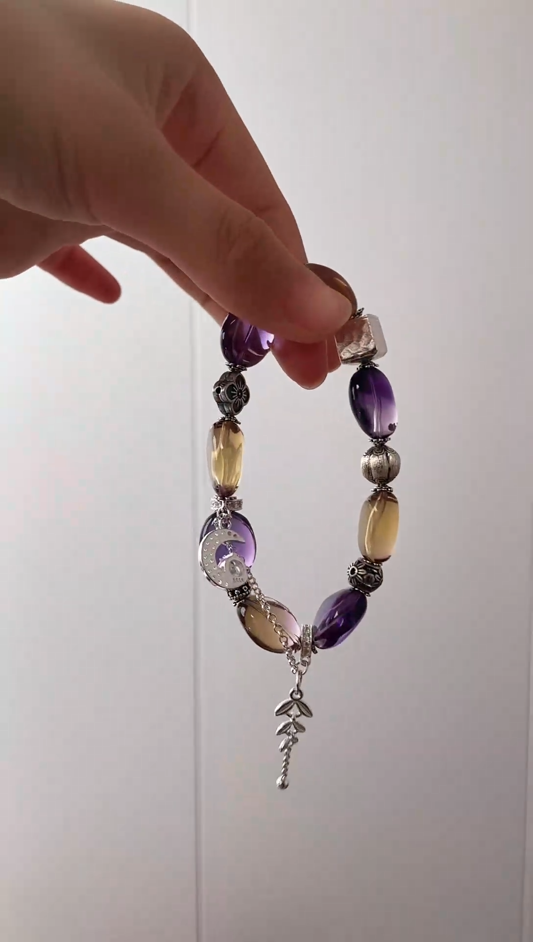 手串银S925镶嵌水晶紫黄原创全净体单圈