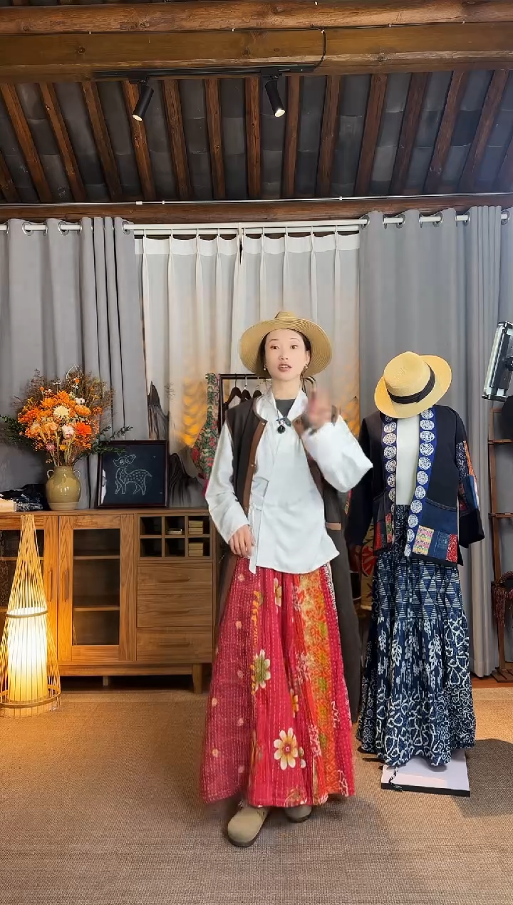 【闪购商品】设计师款红古布裙子