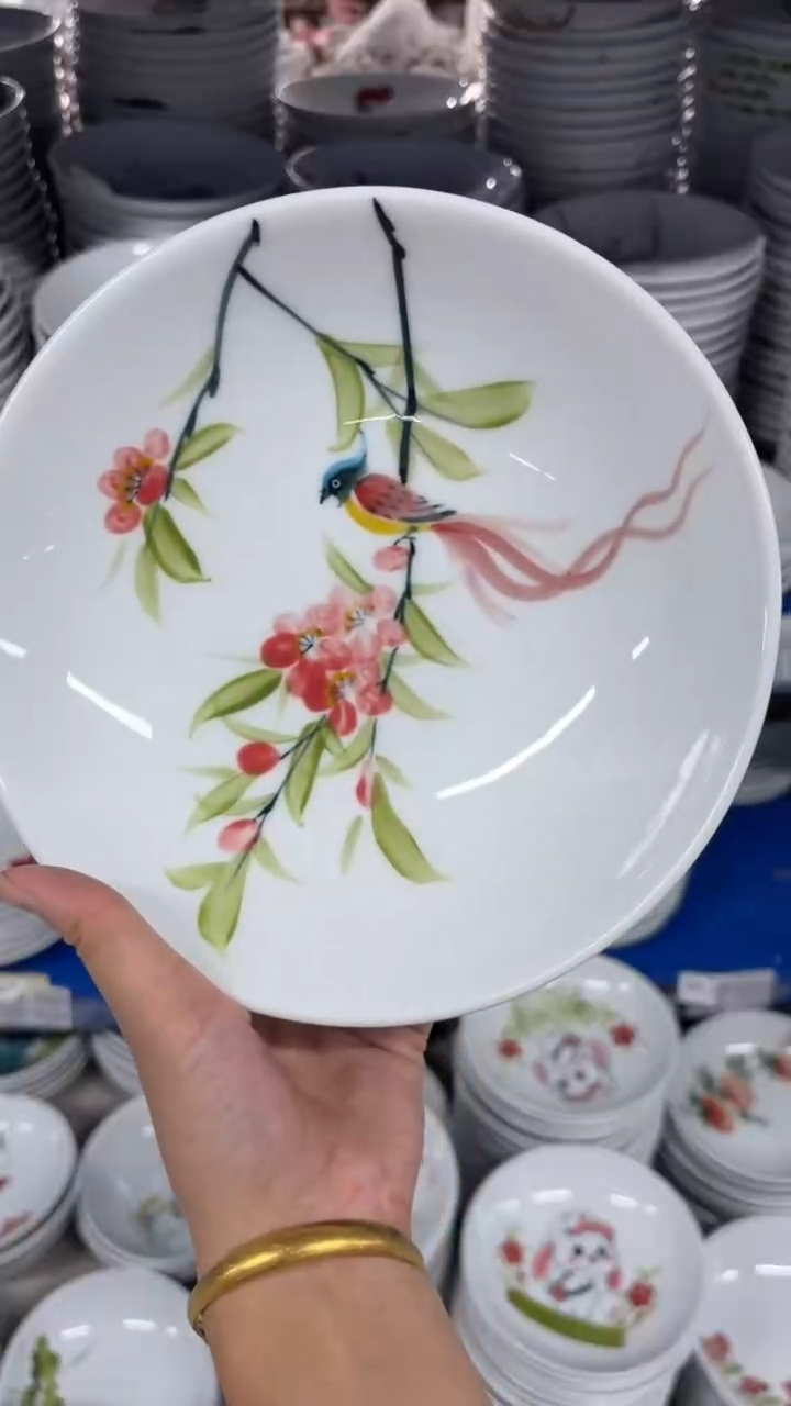 瓷片景德镇高温陶瓷食品级手绘釉中彩-圆深盘