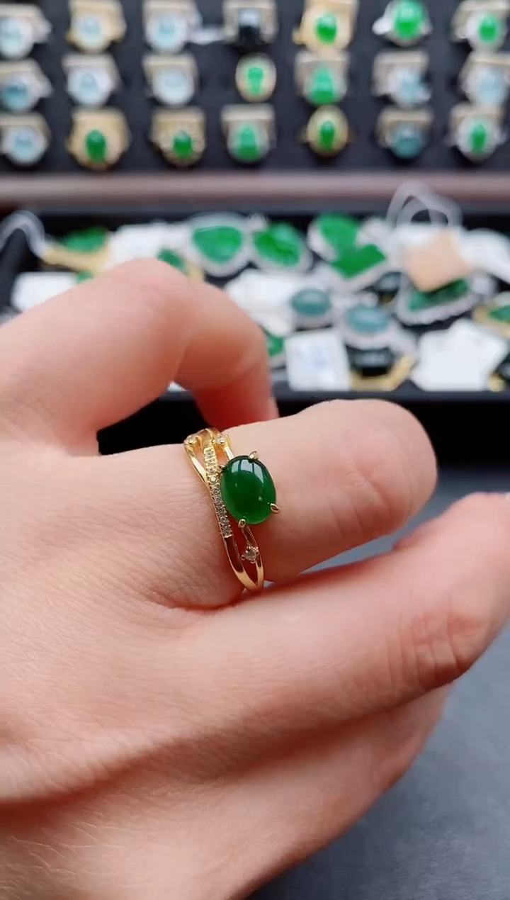 银S925镶嵌戒指翡翠1