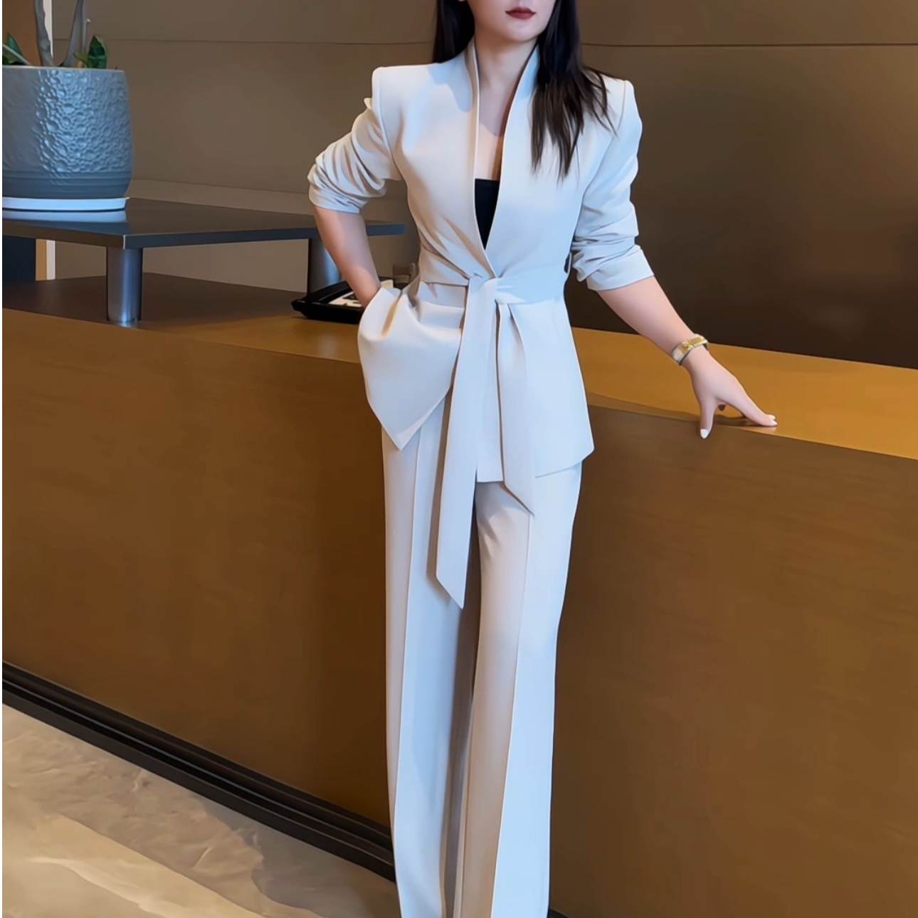 JIA SHI 西装裤子套装气质百搭显高显瘦时尚垂感轻奢-TZ070+KZ040
