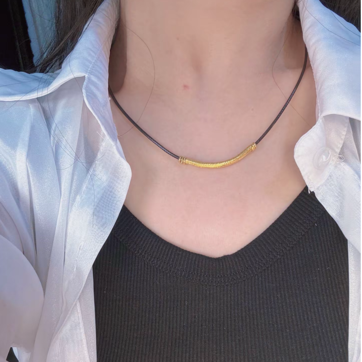 【梦之吻】足金 黄金 手工錾刻吉祥金弯管 克重可选