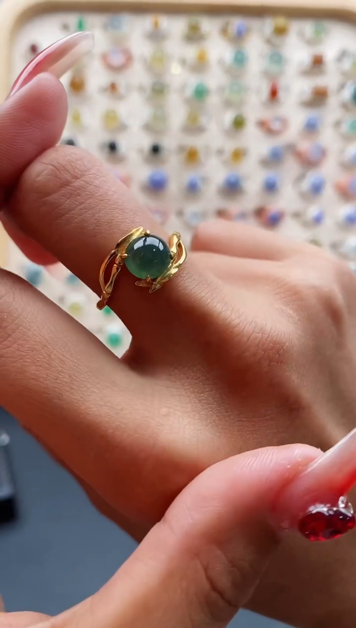 【闪购商品】翡翠戒指银S925镶嵌缅甸天然A货翡翠111 9+5