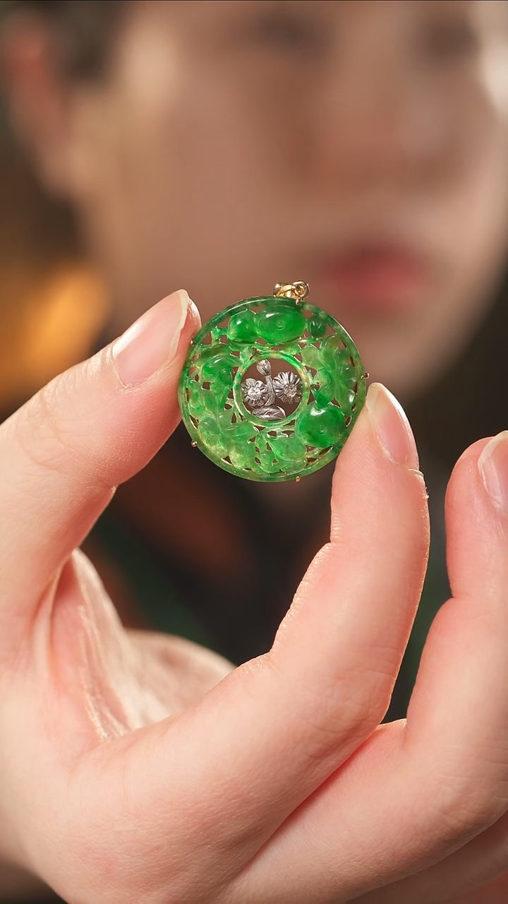 【闪购商品】翡翠吊坠(不含链)18K金镶嵌18K金镶嵌翡翠吊坠