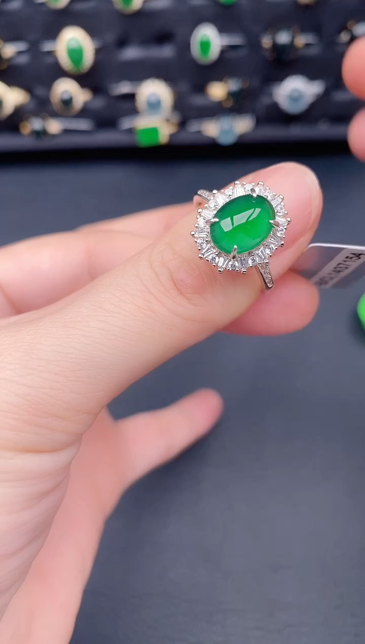 银S925镶嵌戒指翡翠天然a货翡翠174