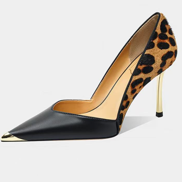 法式百搭尖头秋季细跟高跟鞋透气春季浅口拼色欧美风