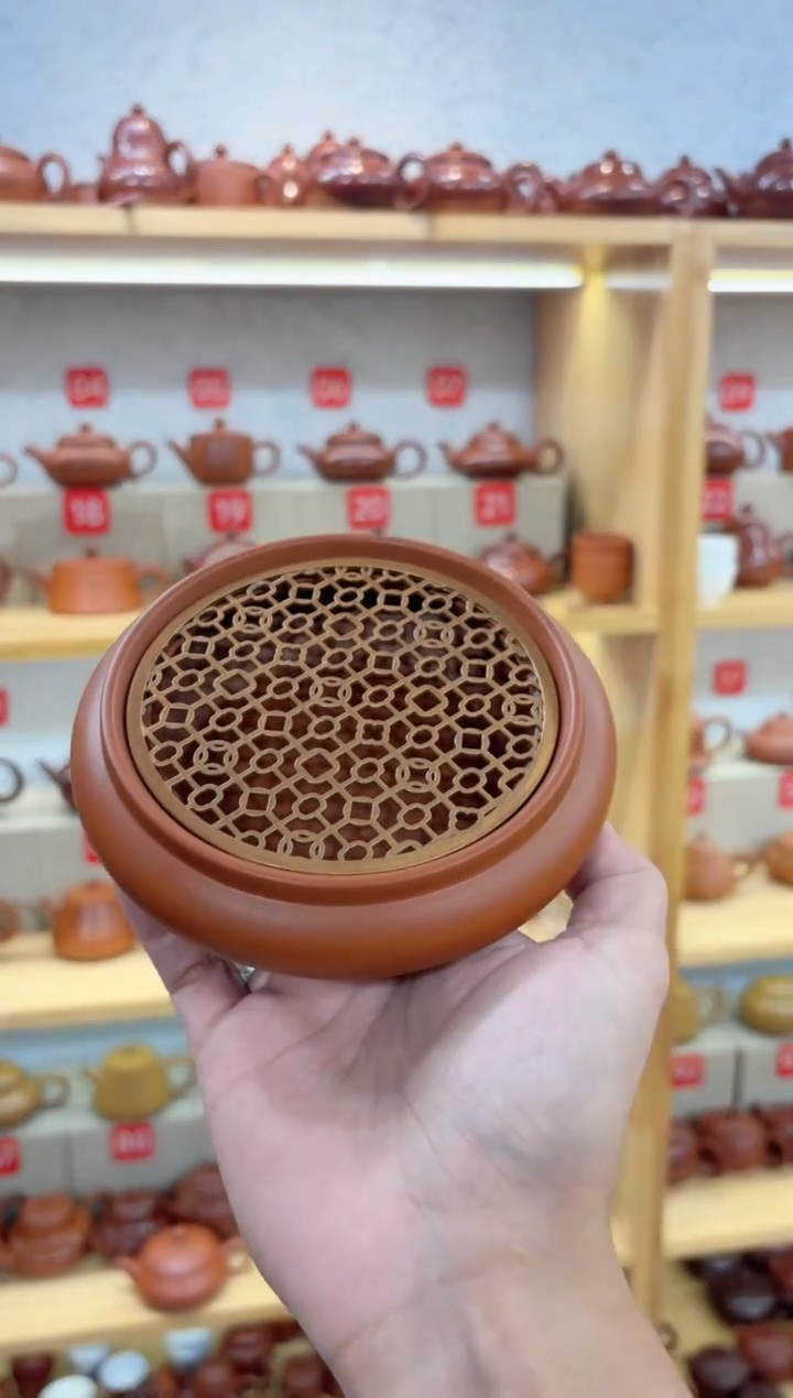 茶壶紫砂开播浮力镂空壶承小号内直径10外直径13