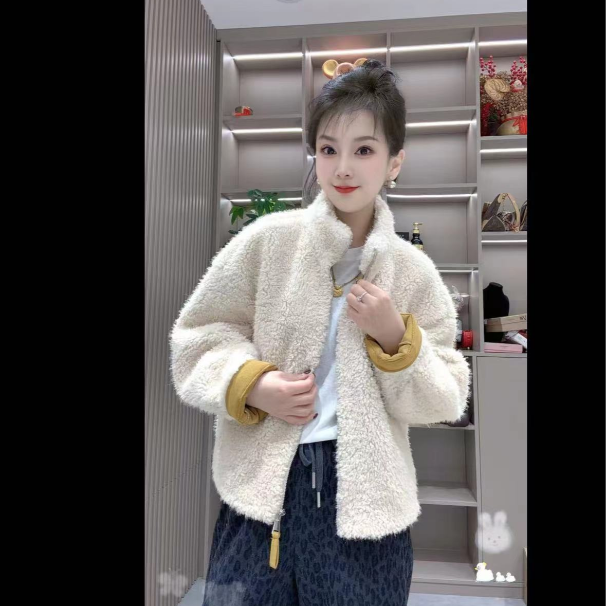 立领拉链毛毛衣--