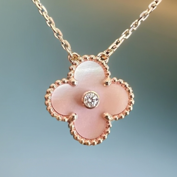 18K金钻石粉单花项链 CZ （6g以上）(定制品质48小时鉴赏期)