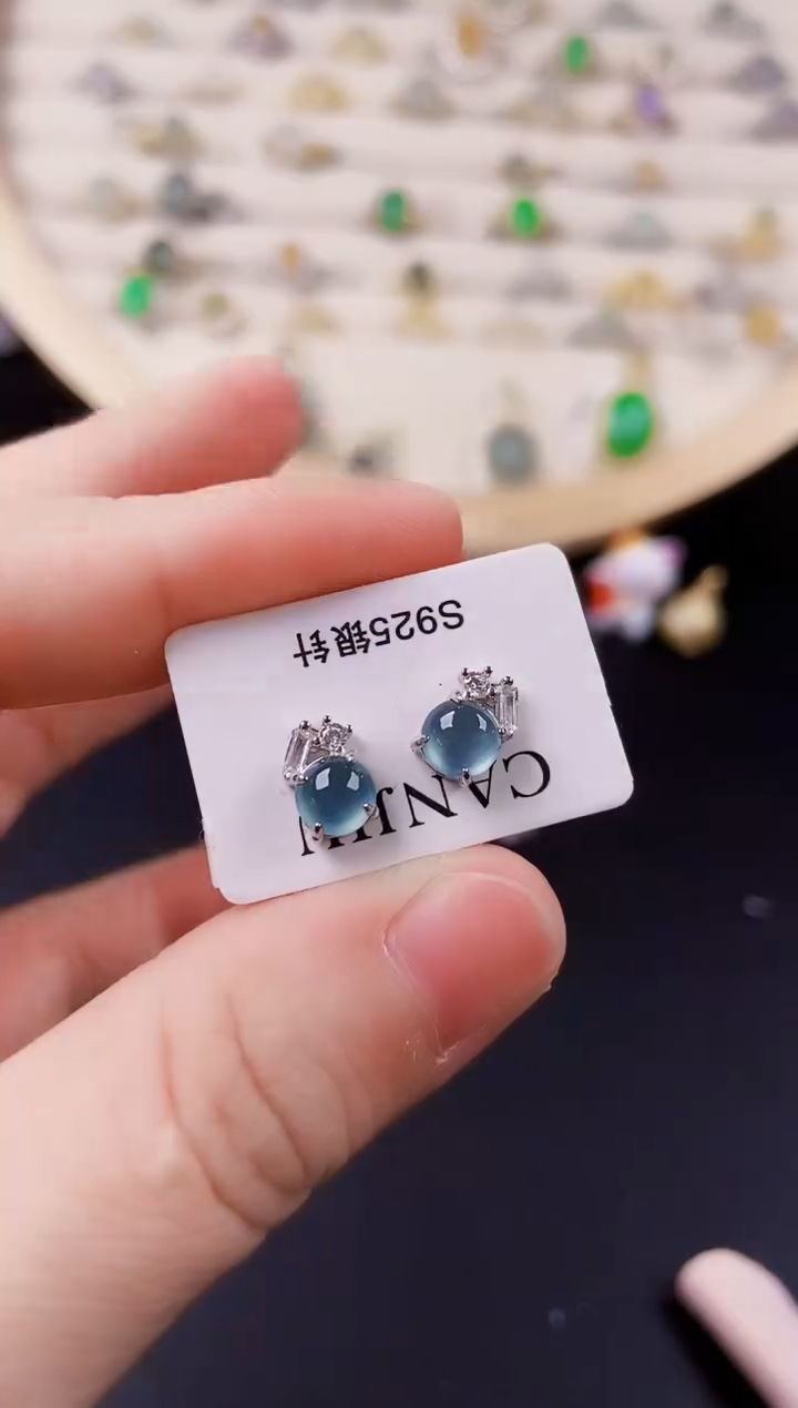 【闪购商品】翡翠耳饰银S925镶嵌265663