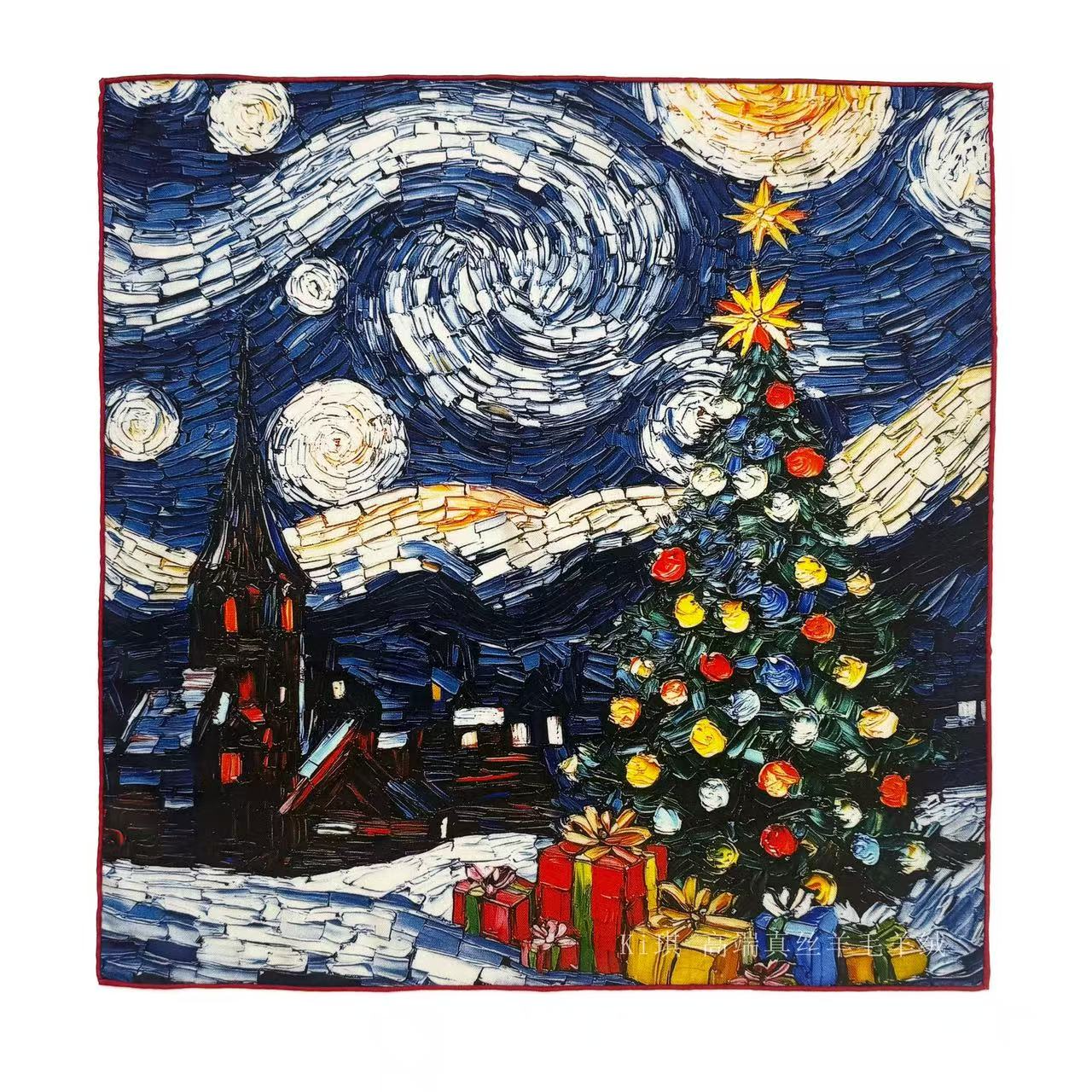 【星空·蓝色】100%绵羊毛围巾保暖护颈围脖方巾轻奢时尚围巾60cm