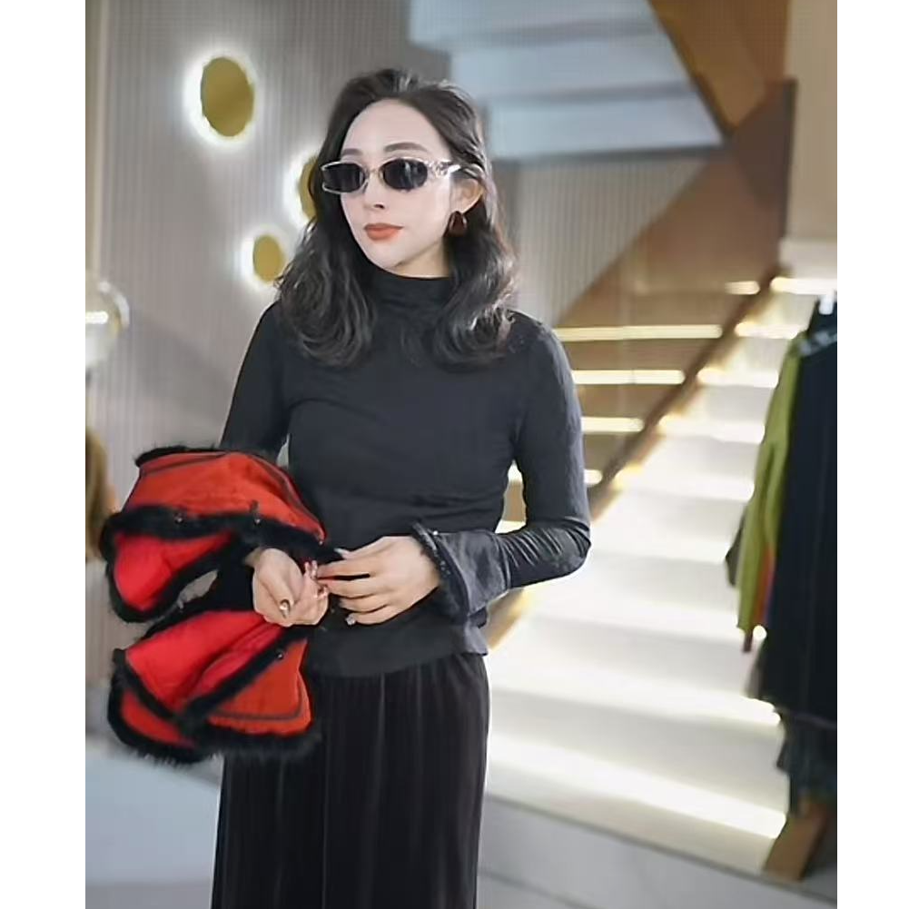 时尚洋气百搭新中式收身显瘦提花女士长袖中领针织衫6W+*028m