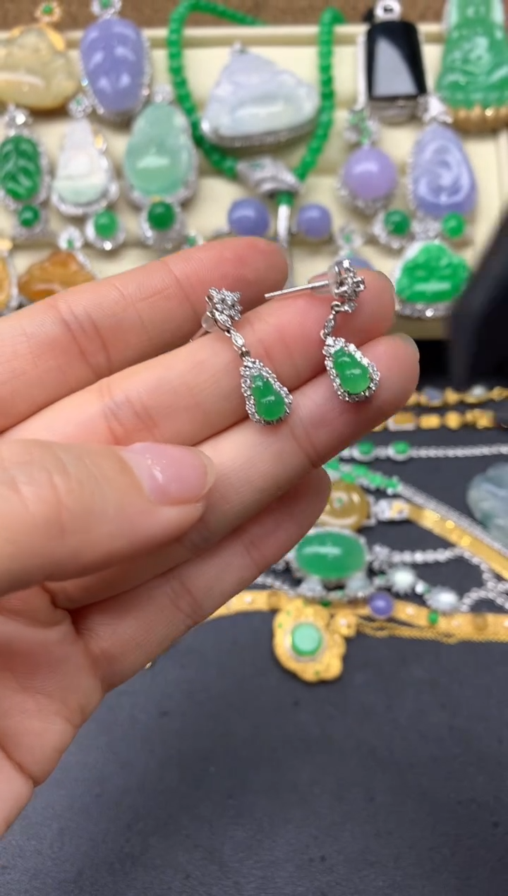 【闪购商品】翡翠耳饰18K金镶嵌103-中国好珍宝