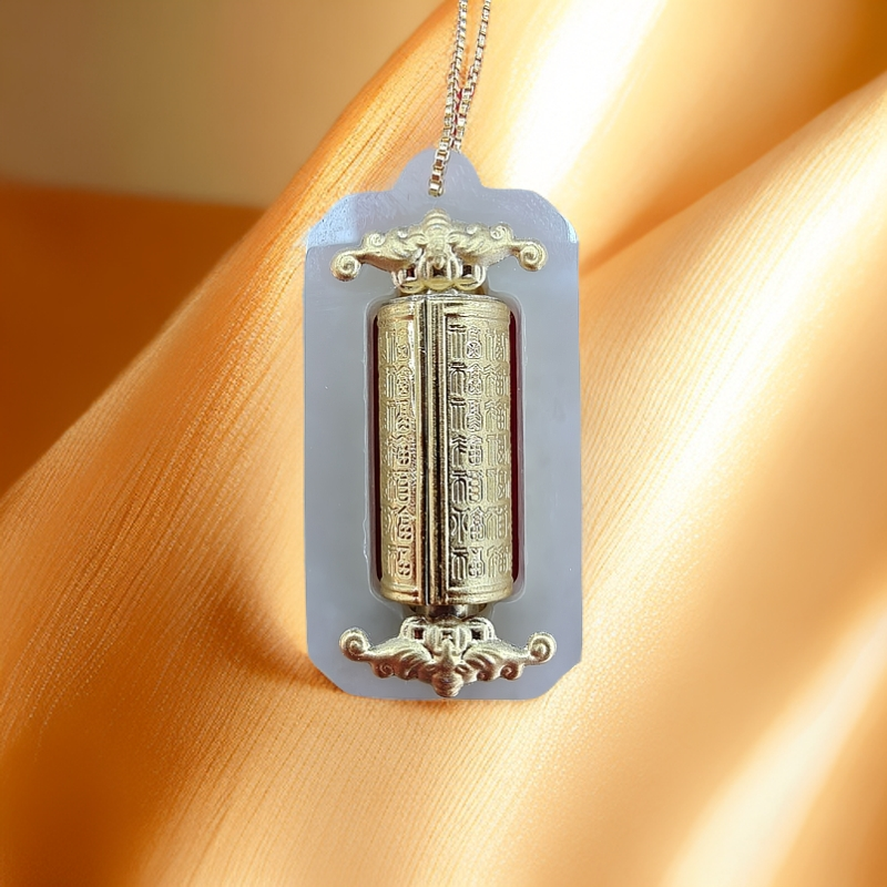 【张总】精美大气高端足金镶嵌和田玉转经筒吊坠赠合金链（ZL756108）