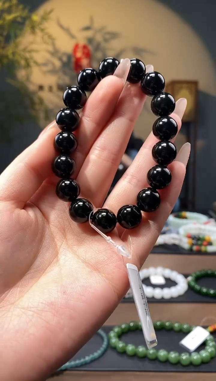 【闪购商品】和田玉1未镶嵌12mm塔青圆珠手串