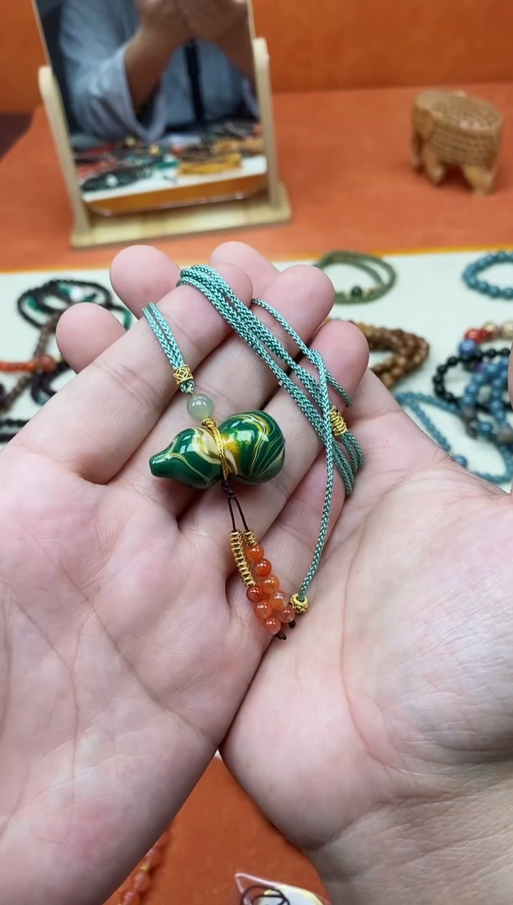 大漆工艺品吊坠绿色大漆葫芦吊坠
