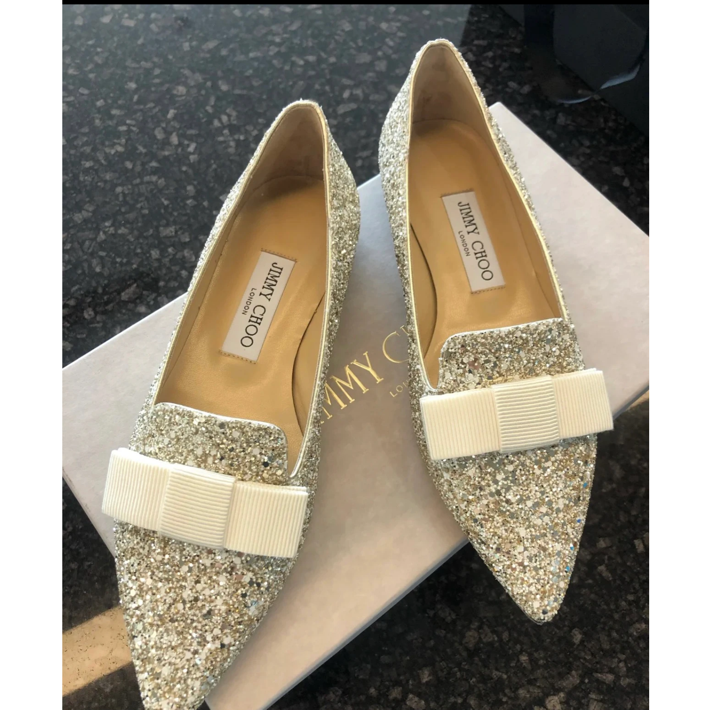 未使用 JIMMY CHOO/吉米周 吉米周金银色蝴蝶结平底单鞋 39