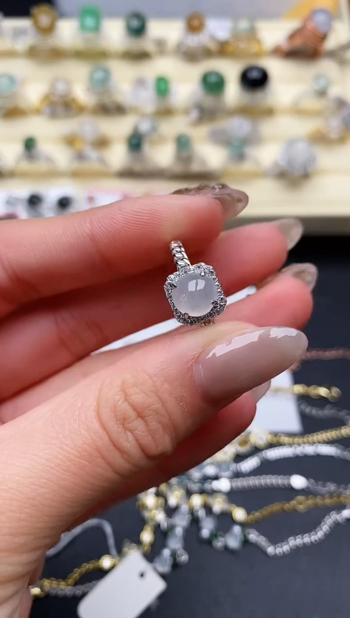 【闪购商品】翡翠戒指银S925镶嵌缅甸翡翠3  3+9