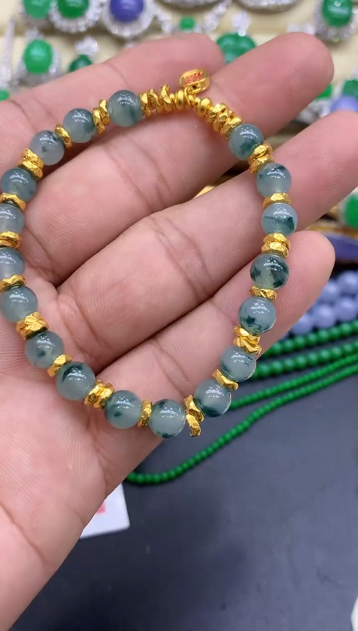 足金镶嵌手链翡翠290-中国好珍宝