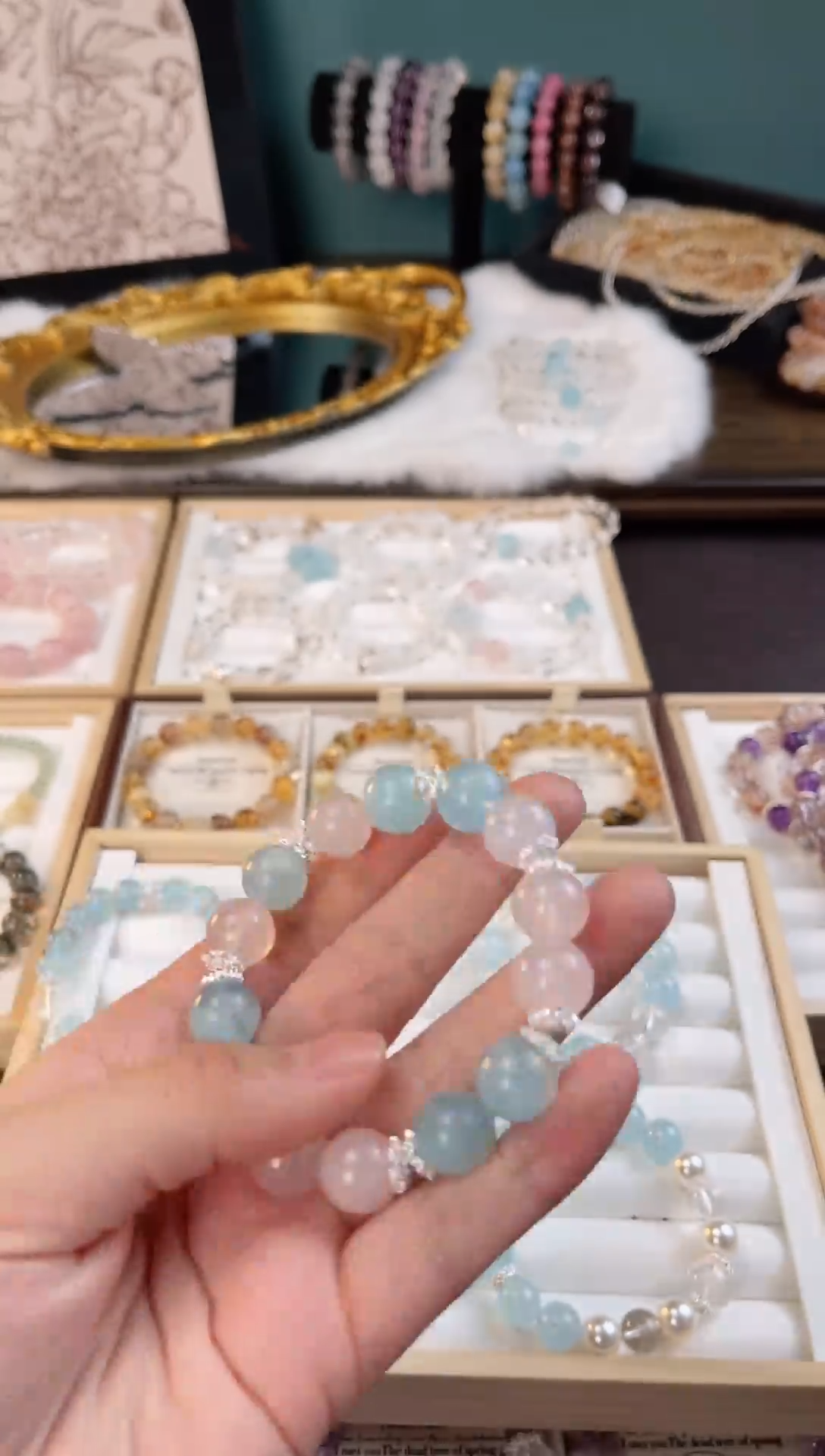 【闪购商品】水晶手串合金天然水晶12mm海蓝宝+马粉