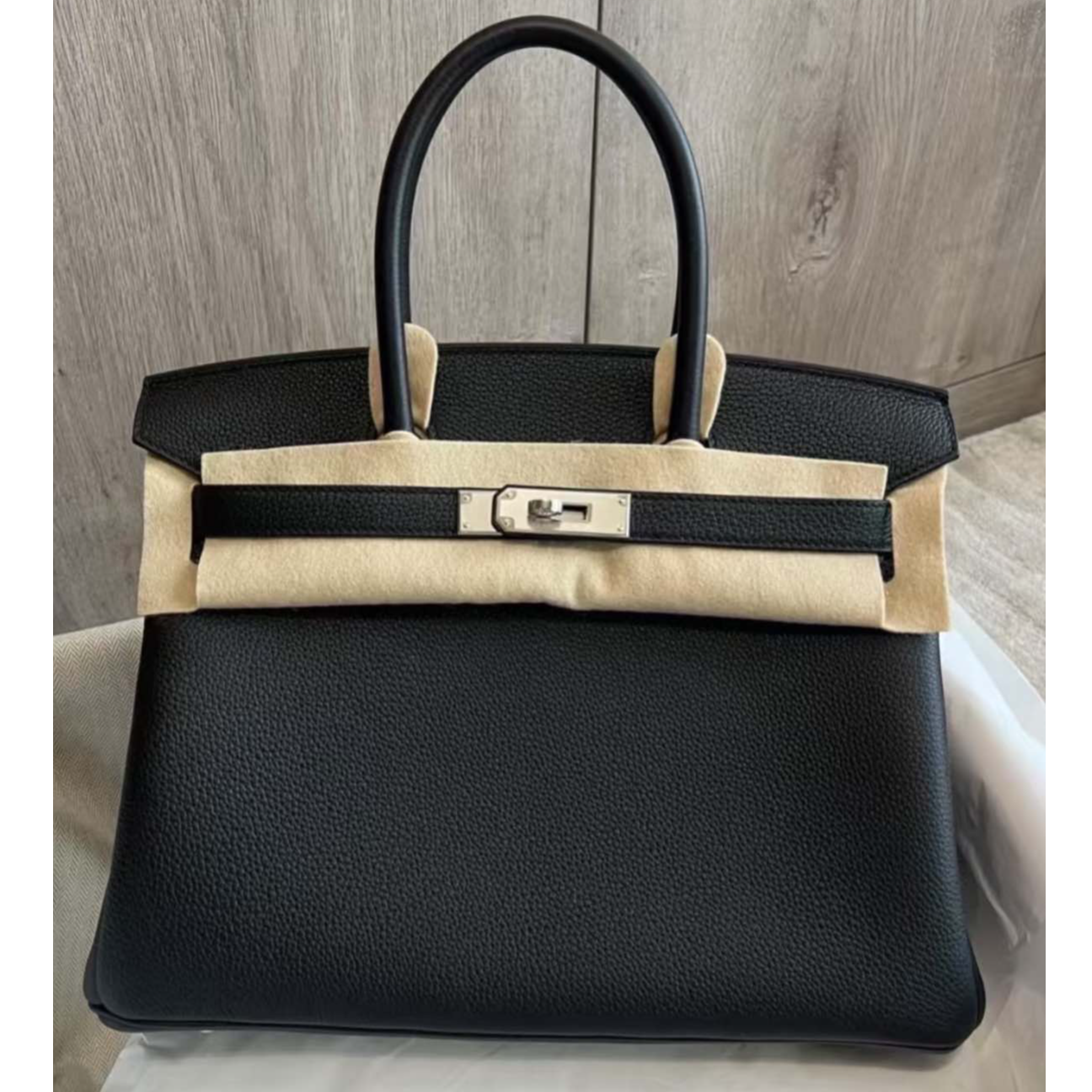 95新 Hermes/爱马仕 小花6枫 Birkin 30 89黑色 Togo皮 Y刻银扣包