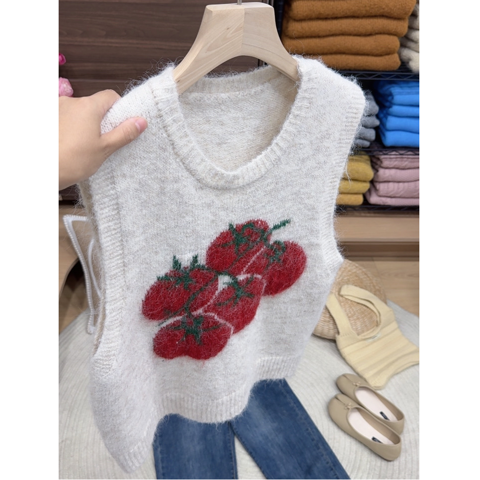 柿柿如意提花韩系新款圆领女装马甲潮洋气
