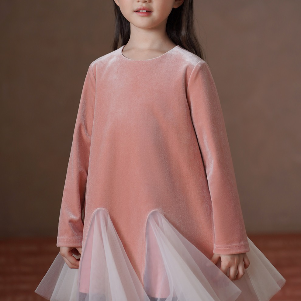 哈齿童装秋冬儿童连衣裙甜美粉色丝绒裙女童鱼尾裙优雅礼服裙女孩