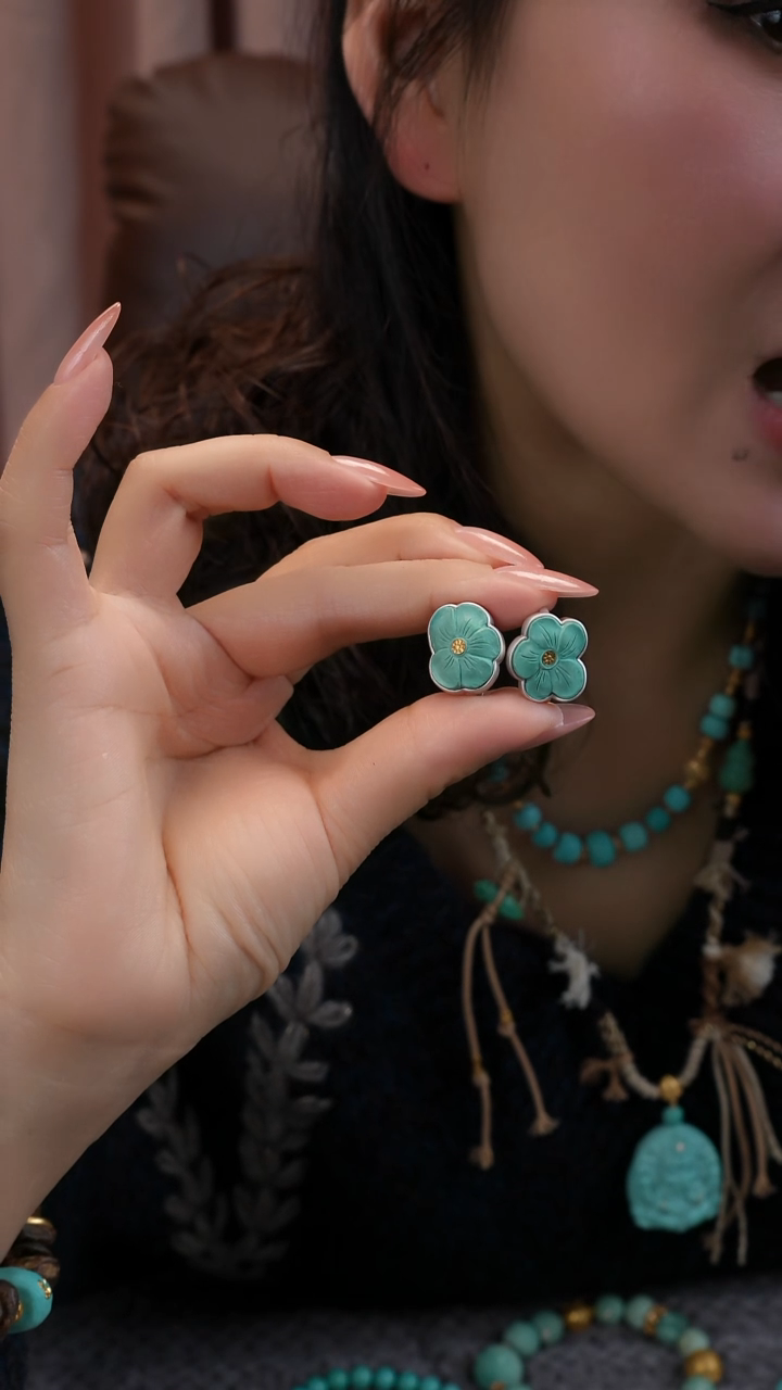 银S925镶嵌绿松石耳饰11111