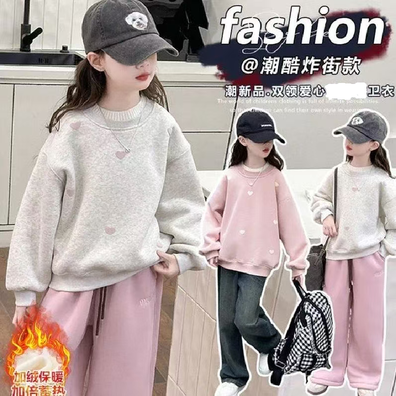 女童加绒卫衣秋冬2025新款女孩冬装女大童加厚冬季一体绒儿童上衣