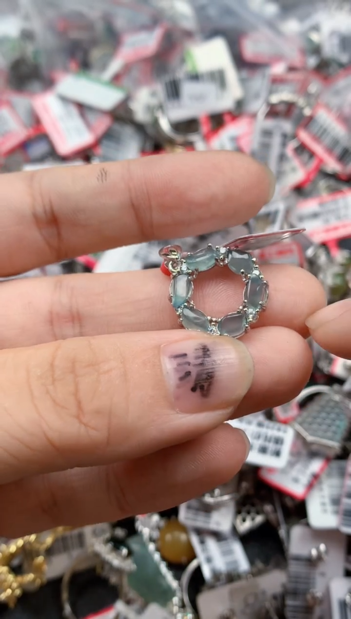 银S925镶嵌戒指翡翠天然A货缅甸翡翠