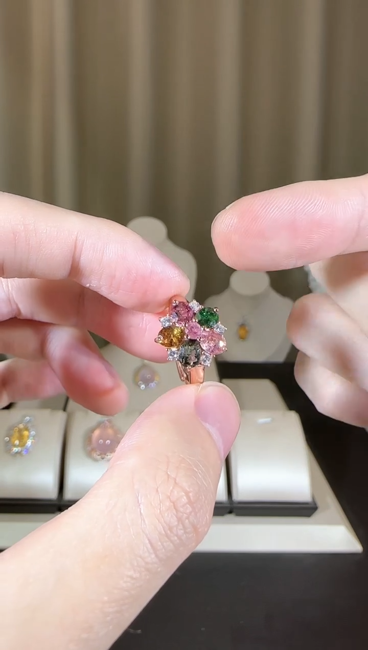 【闪购商品】碧玺戒指银S925镶嵌时尚