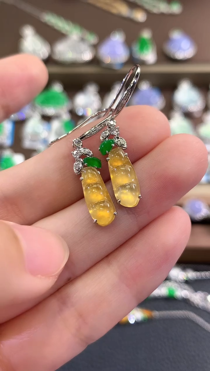 18K金镶嵌翡翠耳饰d31多样性一件发货