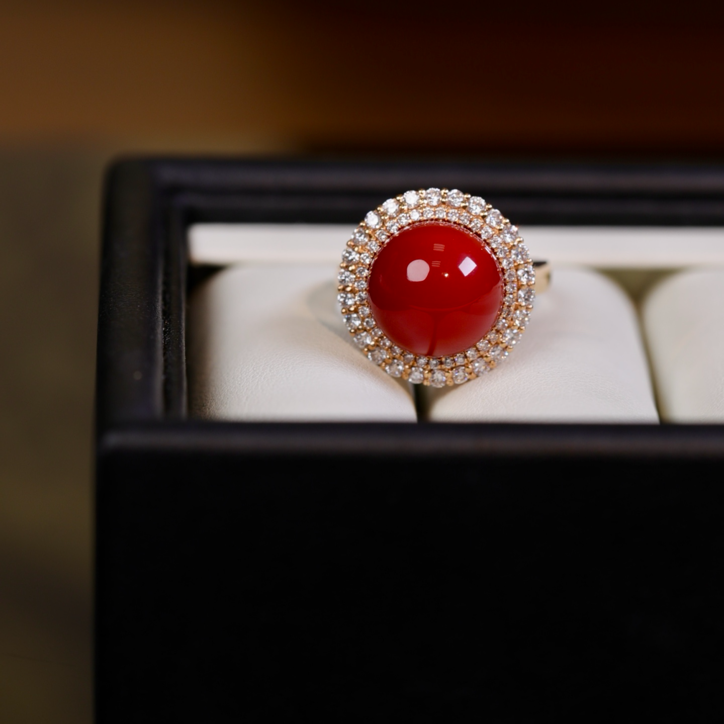 上品传承18k金天然珊瑚戒指