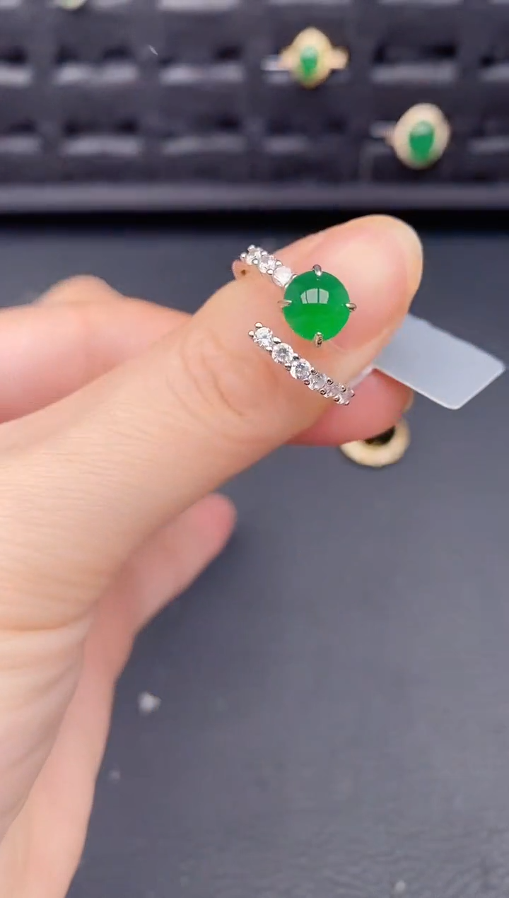 银S925镶嵌戒指翡翠天然a货翡翠339