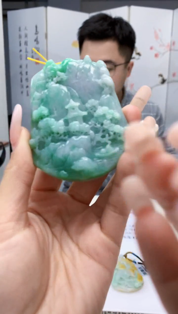 【闪购商品】定制翡翠未镶嵌5153lr-毛货挂件山水25