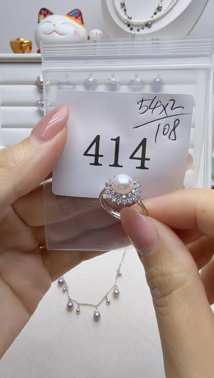 银S925镶嵌戒指淡水珍珠欠****笑拍2发1