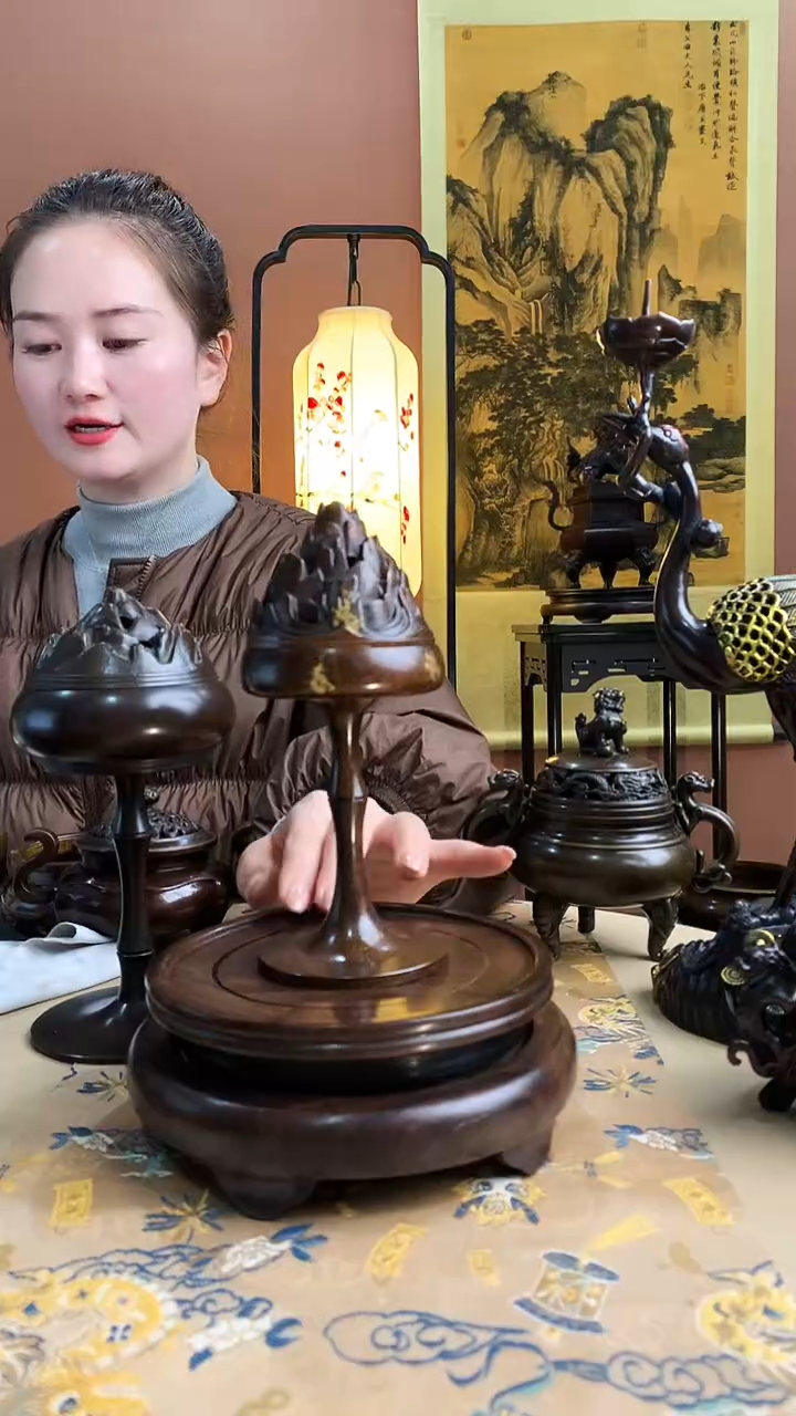 苏工黄铜博山炉点金熏香炉  黄铜062