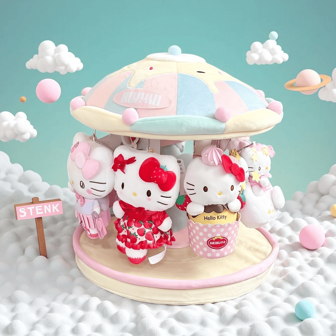 Hellokitty挂件旋转木马毛绒玩偶娃屋挂件展示架小红书爆生日礼物