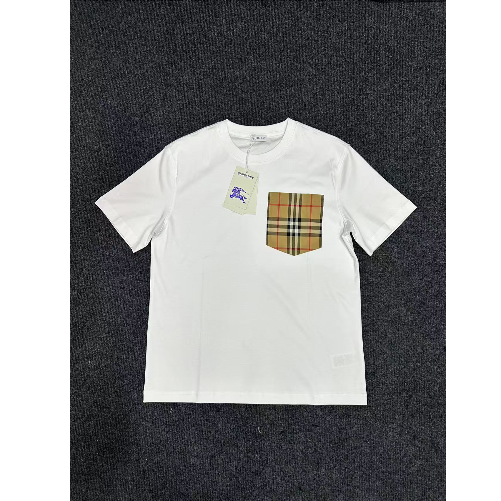 BURBERRY/博柏利胸口经典格纹口袋双色圆领短袖